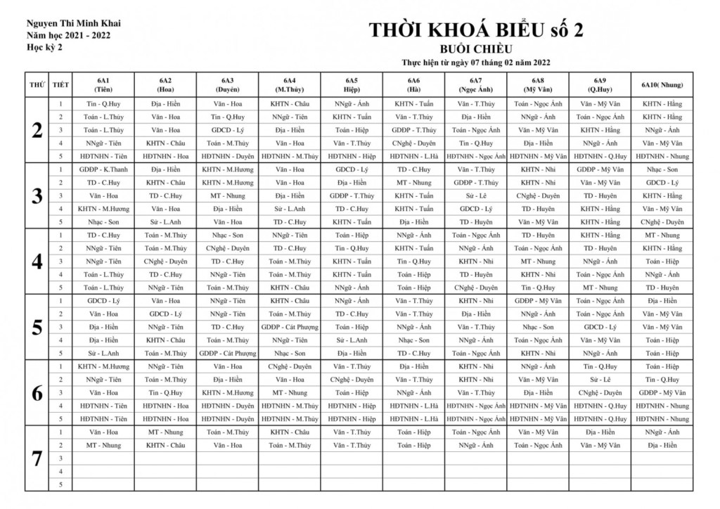 Thời Khóa Biểu Lớp 6: Hướng Dẫn Chi Tiết Cho Phụ Huynh và Học Sinh